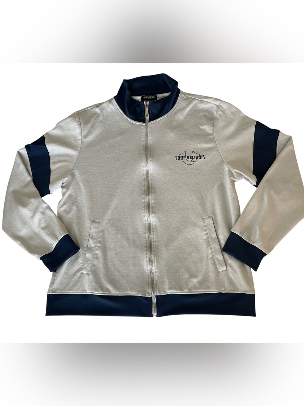 True Religion Zip-Up Track Jacket Grey and Navy Blue XL